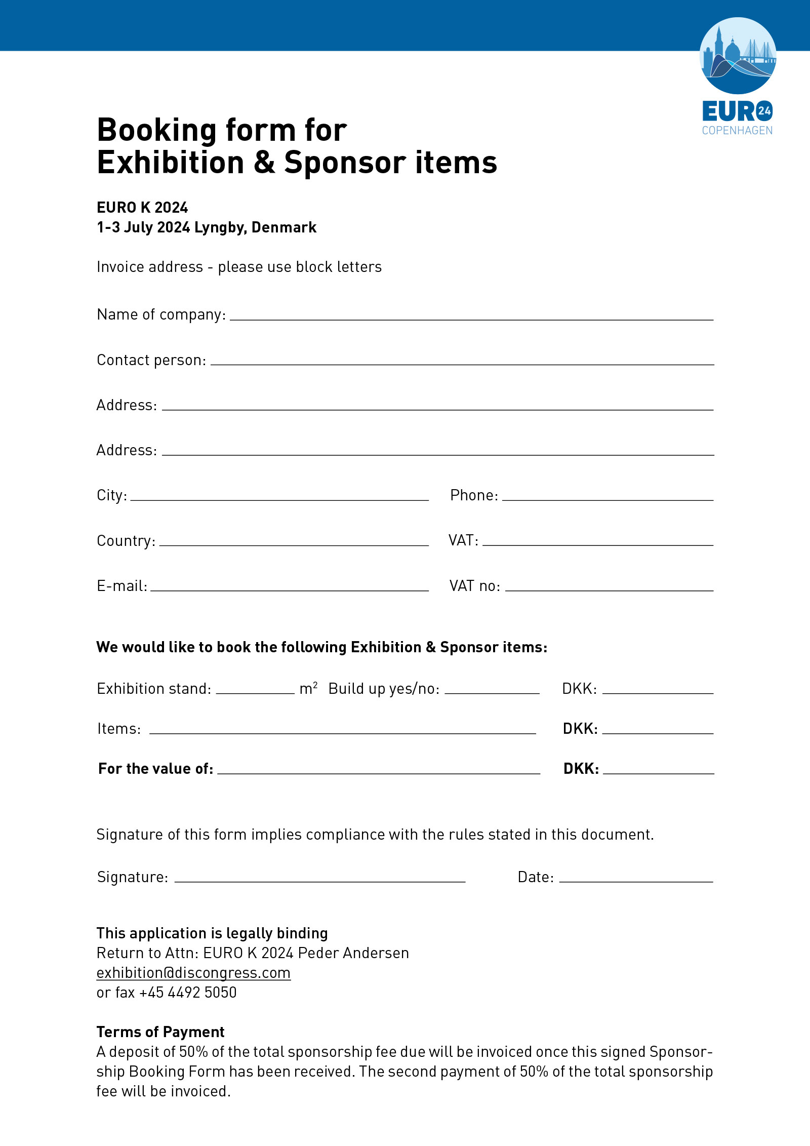Booking Form EURO 2024 CPH